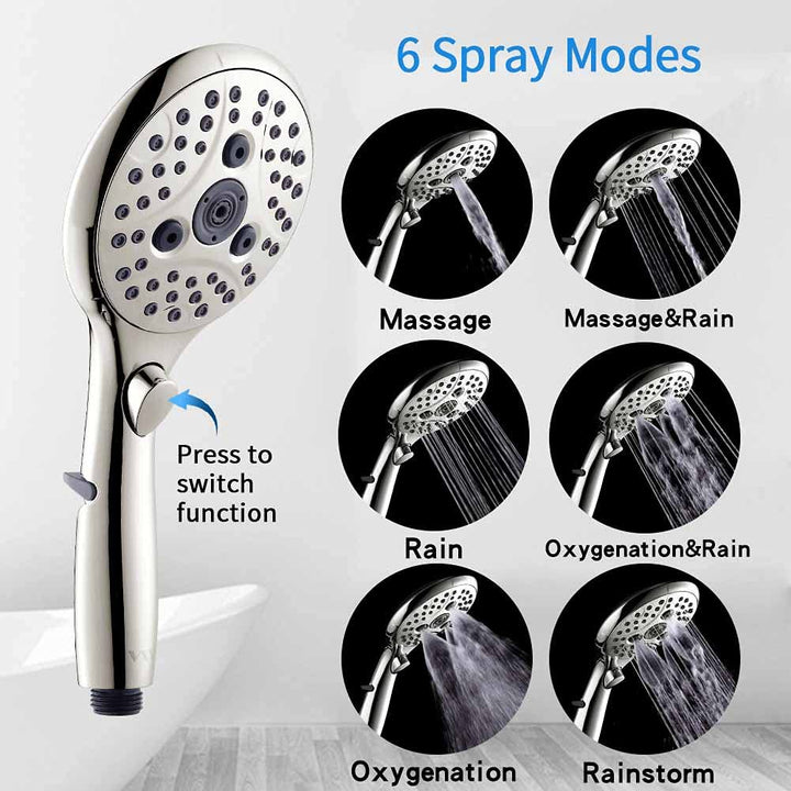 Bathroom Handheld Shower Head with on off Switch, 6 Spray Setting Removable Hand Held Showerheads with 6 FT Stainless steel Hose and Adjustable Angle Bracket(Brushed Nickel)