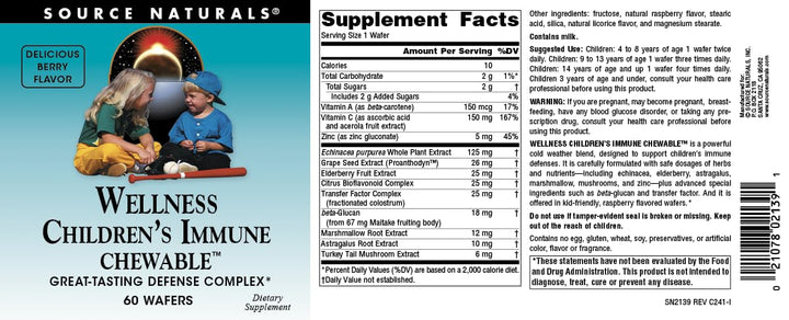 Wellness Children's Immune Chewable, Great-Tasting Defense Complex, Berry Flavored* - 60 Wafers