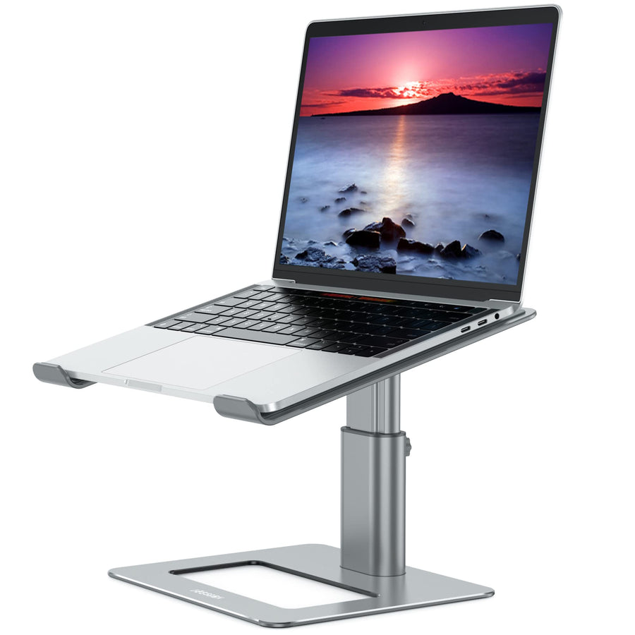Aluminum Laptop Stand, Ergonomic Adjustable Notebook Stand, Riser Holder Computer Stand Compatible with MacBook Air Pro, Dell, HP, Lenovo More 10-15.6 Laptops (Gray)