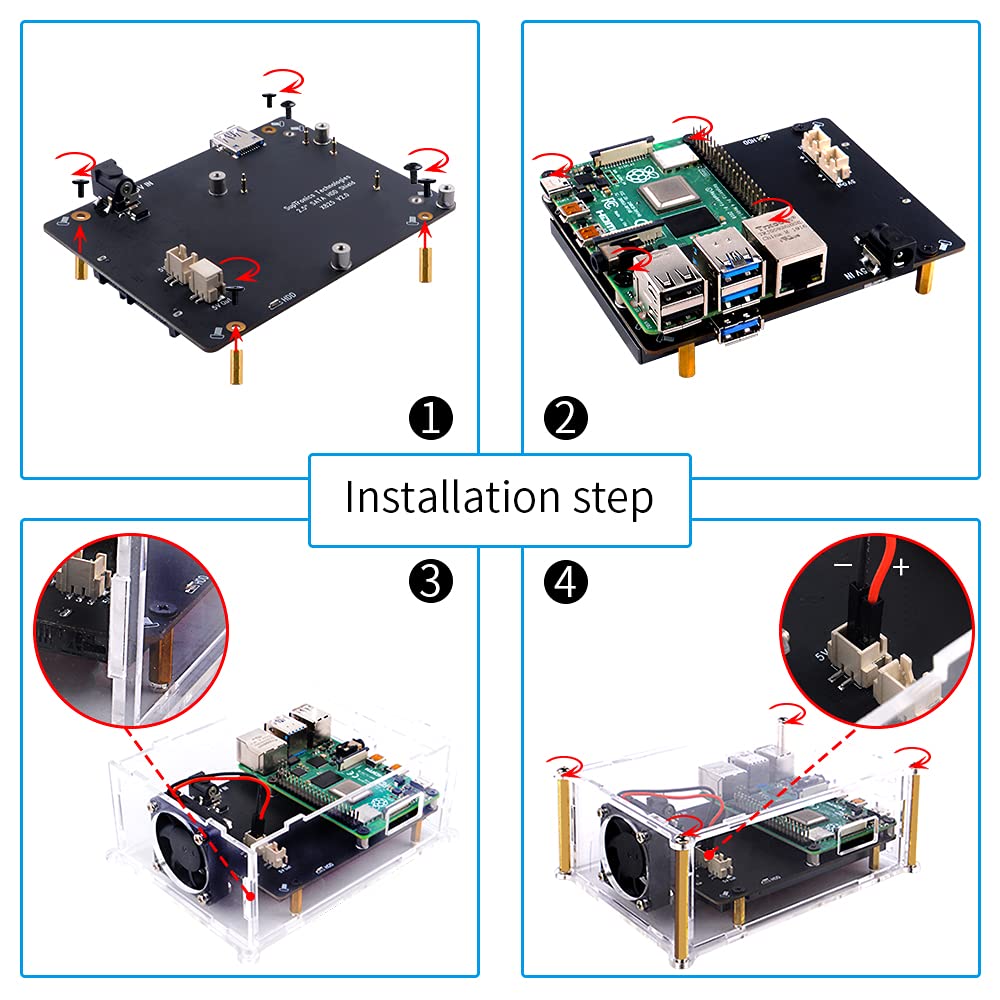 Acrylic Case with 4010 Fan (40mmx40mmx10mm) for Raspberry Pi 4 Model B X825 V2.0 2.5 inch SATA HDD/SSD Expansion Board & Raspberry Pi 4 Model B