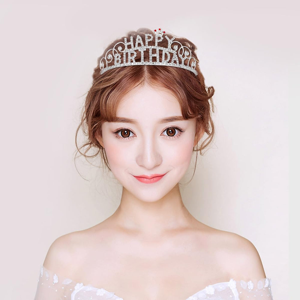 Frcolor Happy Birthday Tiara Crystal Rhinestone Crown Wedding Hair Comb Bridal Headband For Women