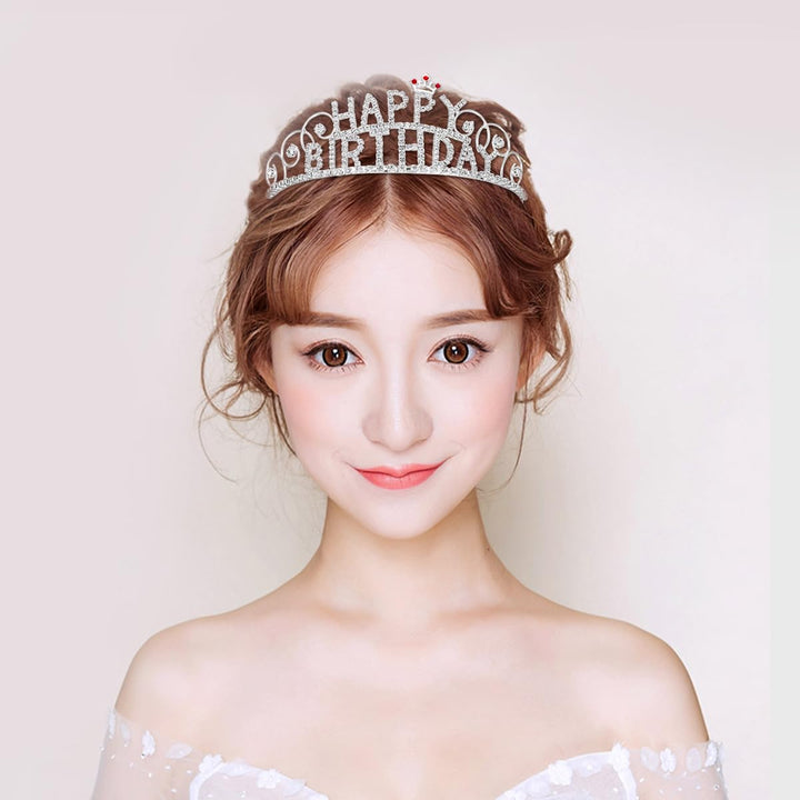 Frcolor Happy Birthday Tiara Crystal Rhinestone Crown Wedding Hair Comb Bridal Headband For Women