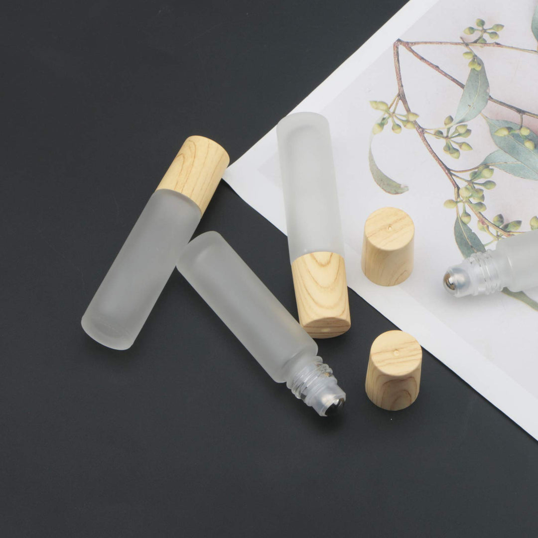 10ml(1/3oz) Roll On Bottles,10 Pack Essential Oil Bottles Glass Roller Bottles Perfume Cosmetic Sample Bottles With Stainless Steel Roller Ball and Plastic Lid