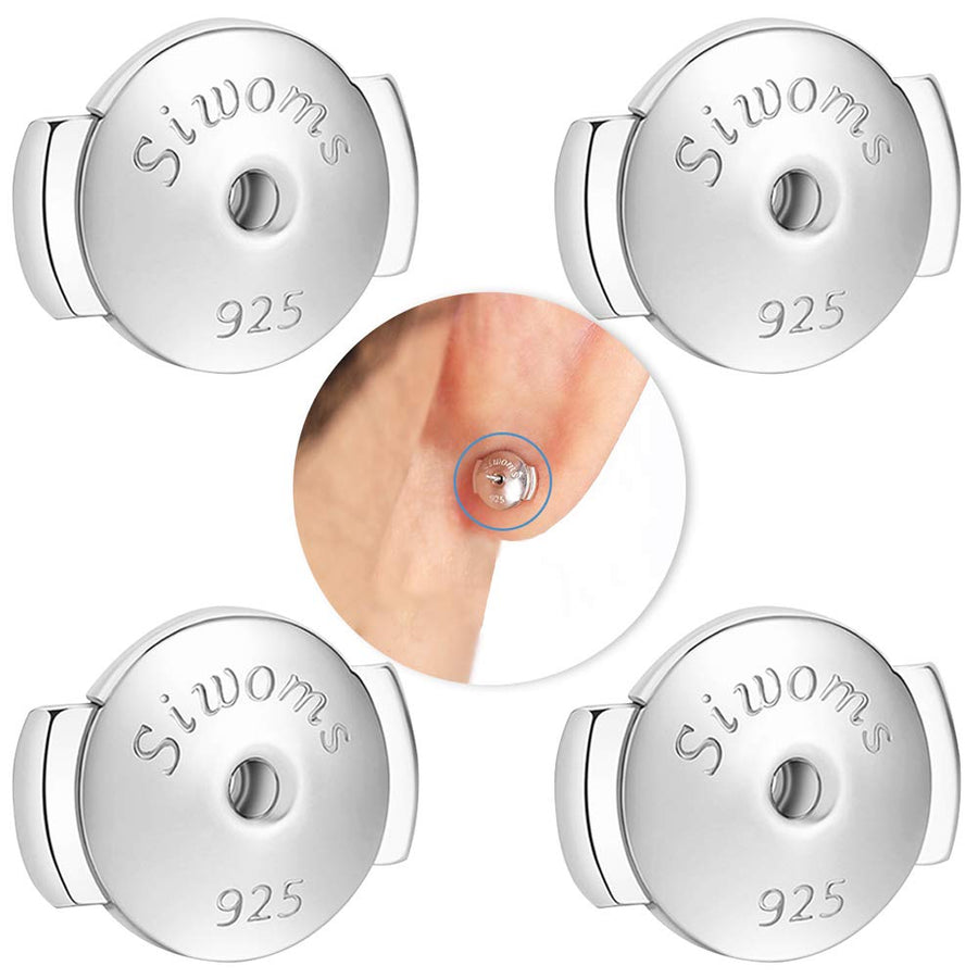 2-Pairs Silver Locking Earring Backs Secure for Diamond Studs, Hypoallergenic Replacements Earring Backings for Notched Post (7mm)