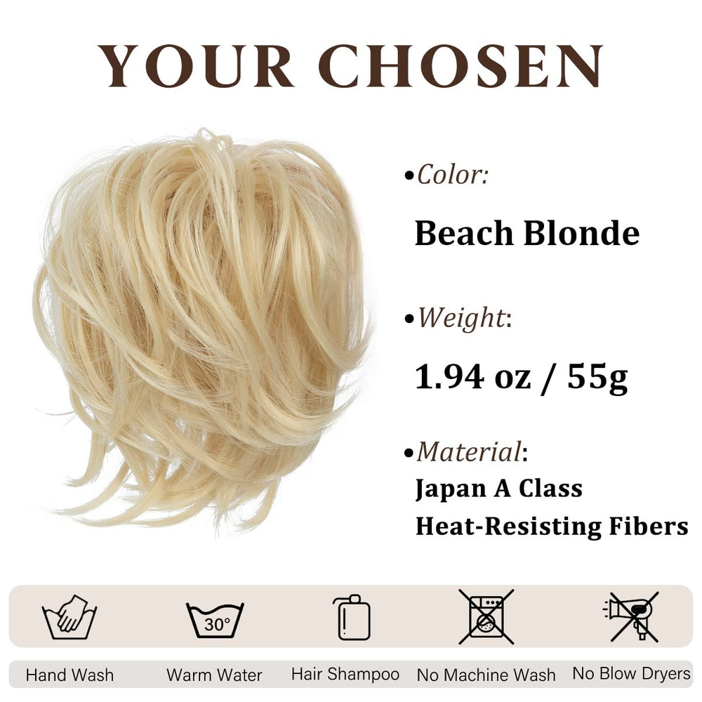 2PCS Messy Hair Bun Hair Pieces Wavy Curly Synthetic Updo Fake Scrunchies Ponytail Extension for Women Chestnut Brown