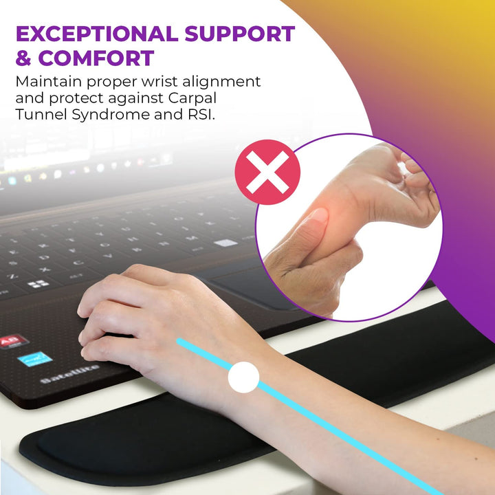 4pc Premium Wrist Rests for Keyboard and Mouse Pad Set - Memory Foam Cushion, Black - Ergonomic Wrists Hand Arm Rest Support for Laptop Computer Desk and Gaming - Carpal Tunnel Syndrome Relief