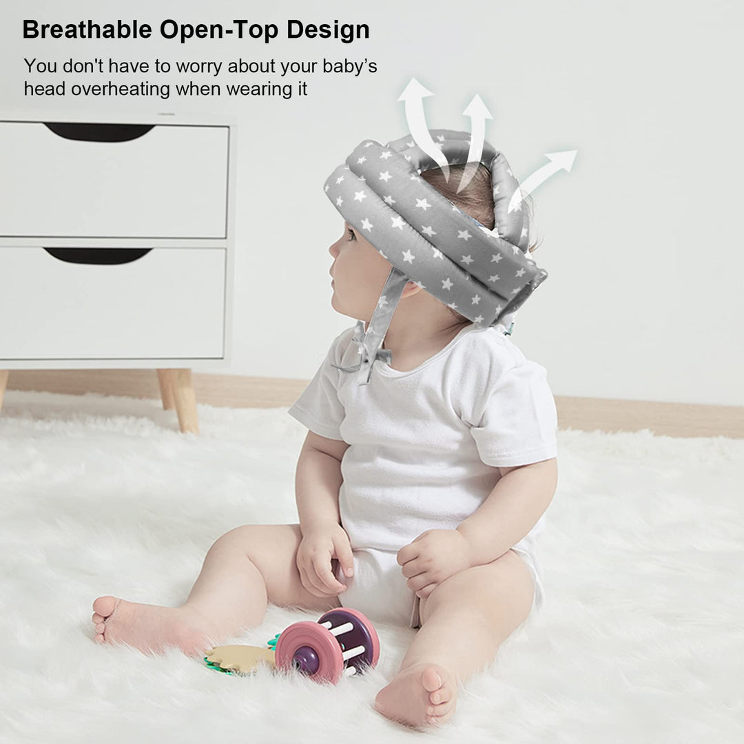 Baby Helmet for Crawling Walking, Baby Helmet with 3 Pairs Knee Pads, Soft Baby Helmet Infant Helmet, Toddler Head Cushion Bumper Bonnet for Baby Learning to Walk (Grey)