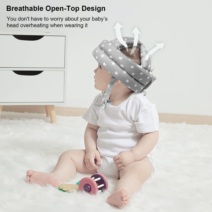 Baby Helmet for Crawling Walking, Baby Helmet with 3 Pairs Knee Pads, Soft Baby Helmet Infant Helmet, Toddler Head Cushion Bumper Bonnet for Baby Learning to Walk (Grey)