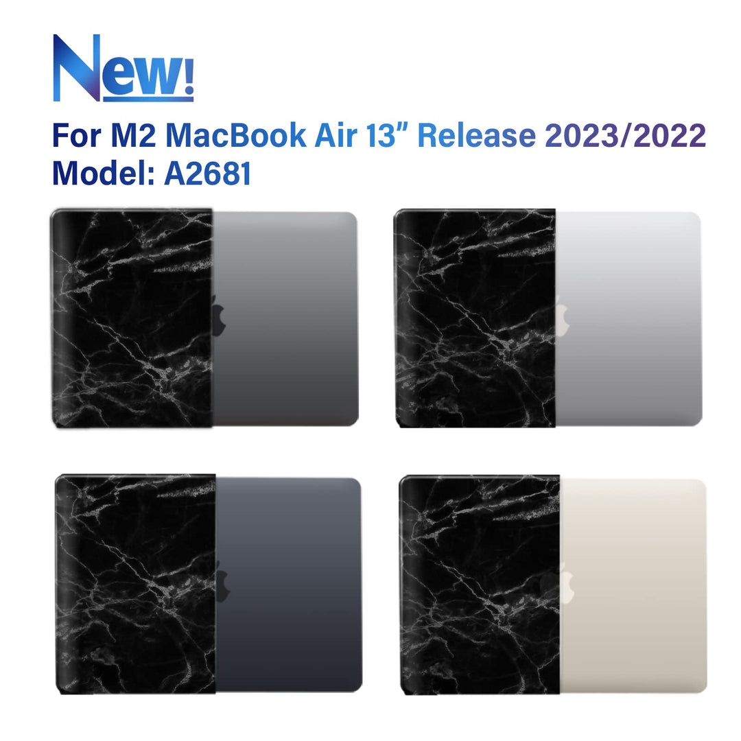 Compatible with New 2024 2023 2022 MacBook Air 13 inch M2 case, Model A2681, Plastic Hard Shell Case with Keyboard Cover for M2 Mac Air 13.6 in with Touch ID, Black Marble, MAT13-KK-BKMB+1