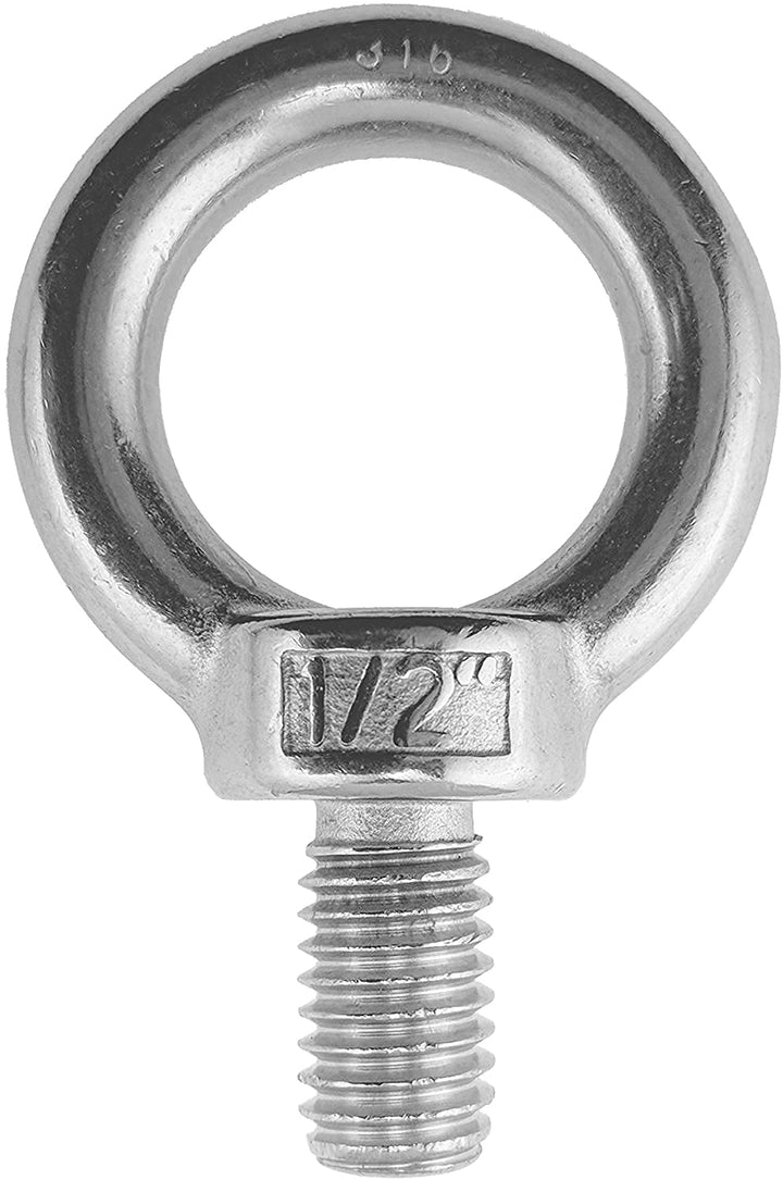 2 Pieces Stainless Steel 316 1/2 Lifting Eye Bolt Half Inch UNC Marine Grade Thread Length 18mm (2-PK Eye Bolt 1/2)