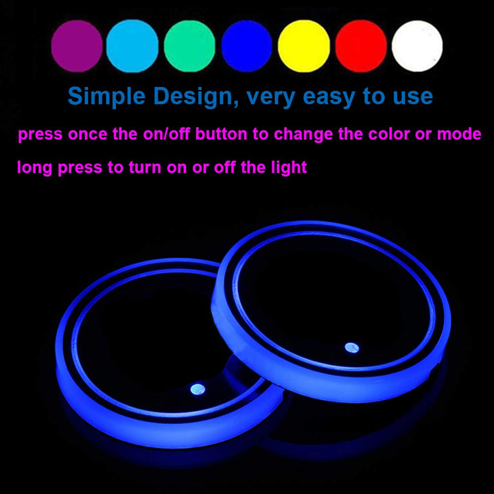 Led Cup Holder Lights, 2 Pieces Car Cup Holder led Lights with 7 Colors USB Charging Mat Cup Pad Coaster Insert LED Interior Atmosphere Lamps