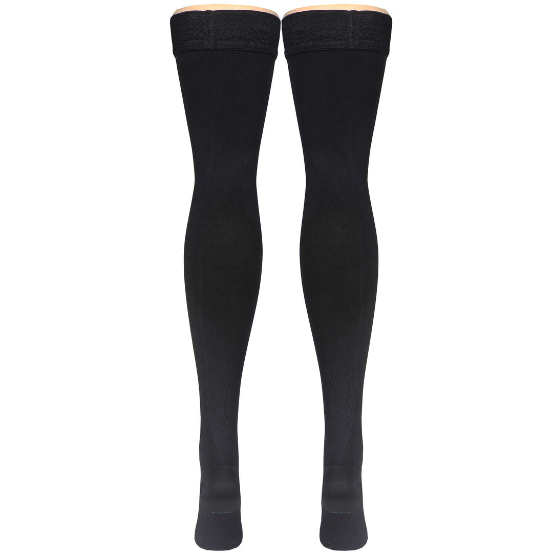 Truform Men's Thigh High 20-30 mmHg Compression Dress Socks, Black, Medium
