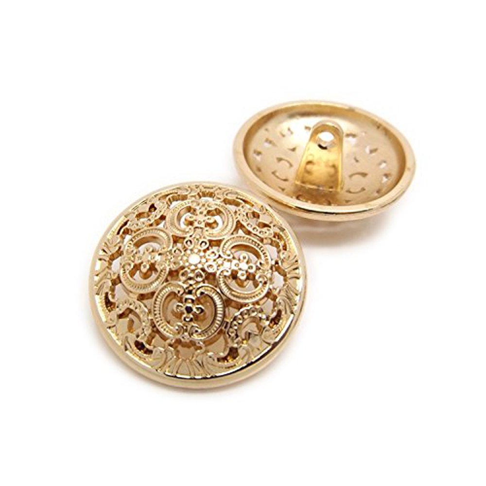 10PCS Clothes Button - Retro Hollow Sewing Button Shank Round Shaped Metal Button Set for Men Women Blazer, Coat, Uniform, Shirt, Suit and Jacket (Gold, 15mm)