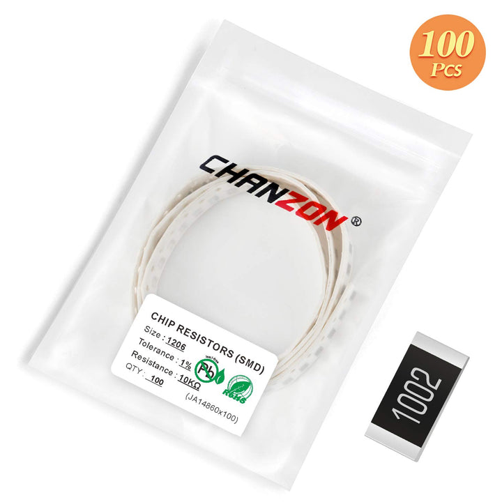 Chanzon 100pcs 1206 SMD Resistor 10K O ohm 1/4W 0.25W ±1% Tolerance Thick Film 10KR SMT Chip Resistors Rohs Certificated