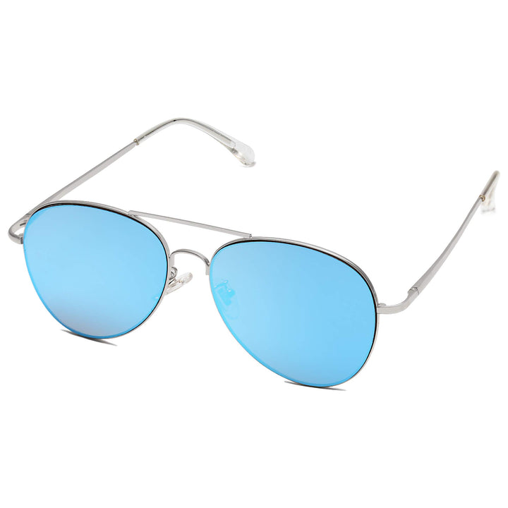 Classic Sunglasses for Women Men Metal Frame Spring Hinges SJ1030, Silver/Blue