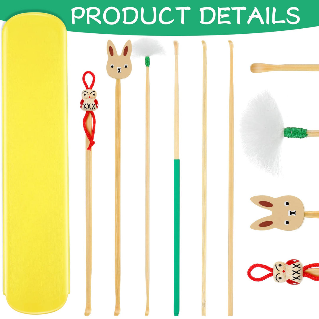 6 Pieces Bamboo Ear Cleaner Wood Ear Pick Bamboo Ear Pickers Ear Cleaning Tools for Humans Bamboo Ear Cleaner Cute Doll Bunny Goose Feather Earpick for Adults Kids Ear Cleaning Kit