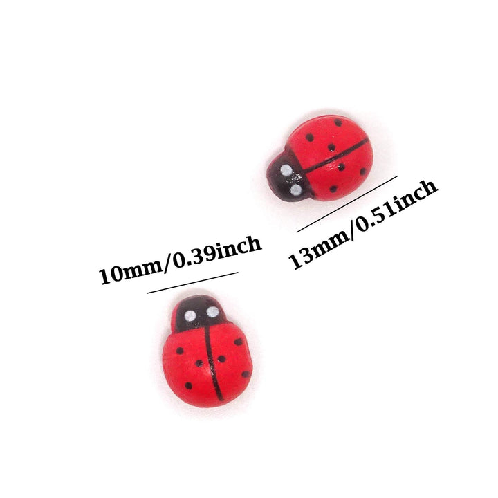 100PCS 10x13mm Flatback Self Adhesive Tiny Wooden Ladybug Embellishments for Micro Landscape, DIY Crafts and More (Red)