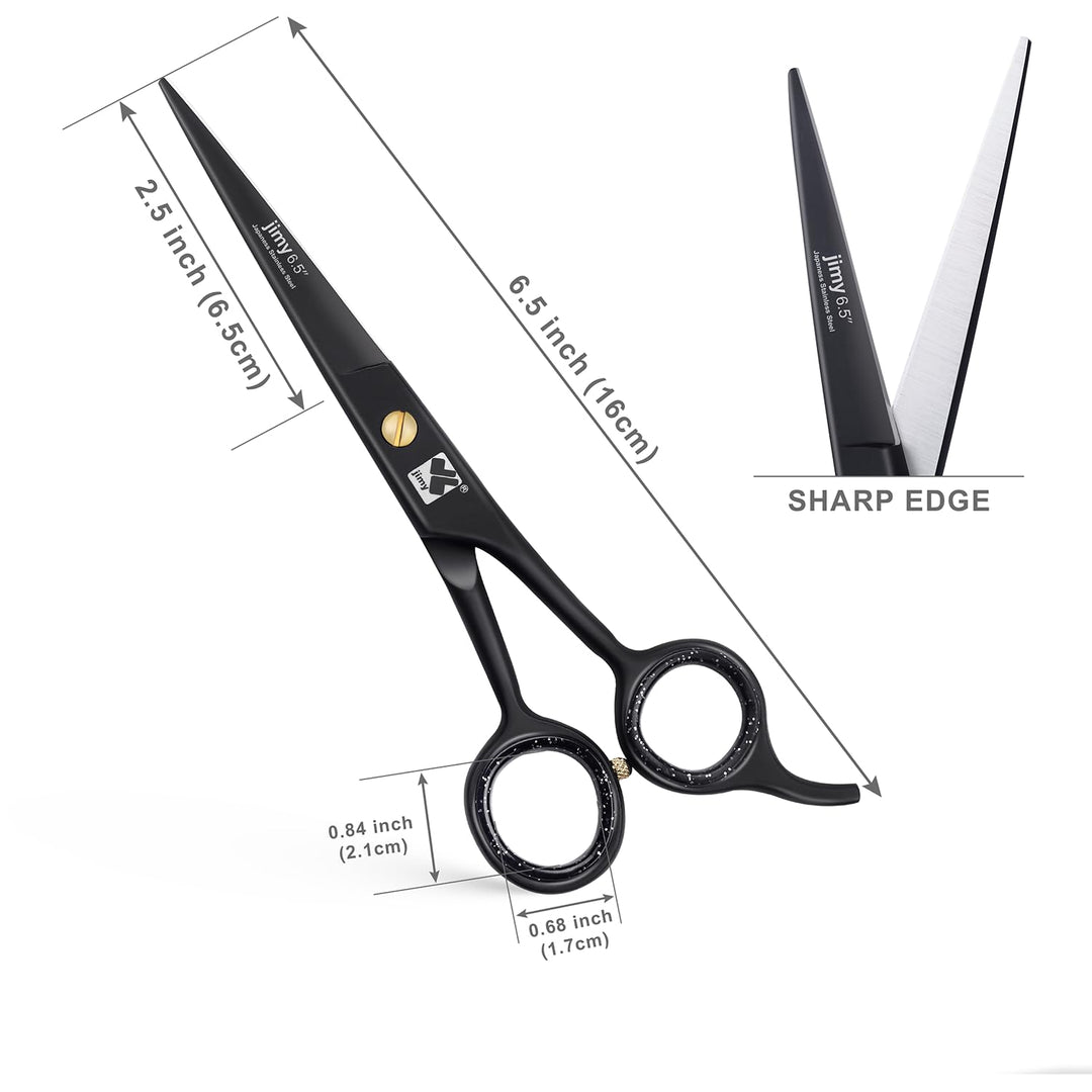 Jimy Professional Hair Cutting Shears 6.5'' Stainless Steel Sharp - Smooth Razor Edge Series Shears for Hair Cutting, Hair Cut Scissor for Women & Men and Salon (Barber Scissors)