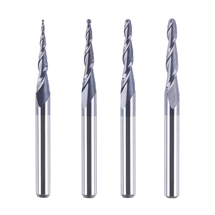 4Pcs/Pack Assorted R0.25~1.0 Tip 1/8 Tapered End Mill Cone Ball Nose Carbide Bit CNC Cutter for Carving Engraving