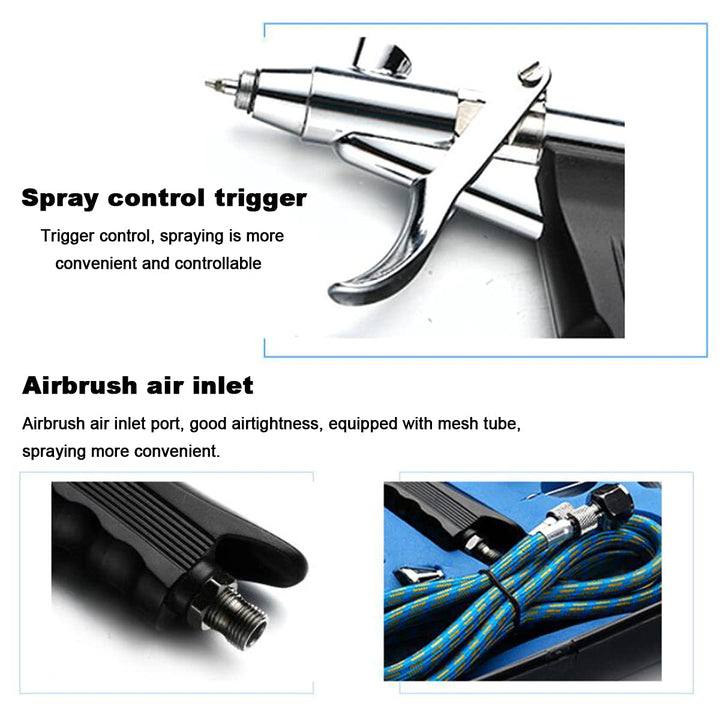 Double Action Airbrush Kit, Trigger Air Brush Spray Gun with 0.3, 0.2, 0.5mm Needles, 3 Sets Nozzles, Air Cap, 2cc/5cc/13cc Paint Cup, Air Hose, for Tattoo, Makeup, Nail, Model, Art Hobby