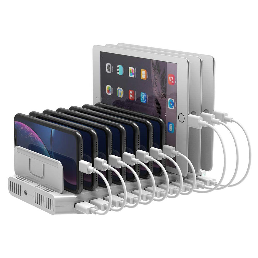 Charging Station for Multiple Devices, USB Charging Dock with Adjustable Dividers, QC 3.0 and SmartIC, iPhone, iPad, Tablet Organizer Stand-(UL Certified)