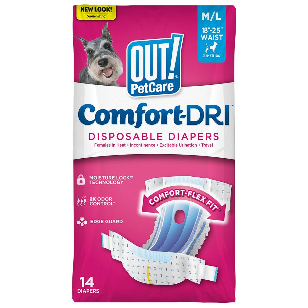 Petcare Disposable Dog Diapers for Female Dogs, Dog Heat Diapers, Female Dog Period Pads, Female Doggy Diaper for Peeing, Pet Diapers for Small Pets,18”-25” Waist, Medium/Large – 14 Count