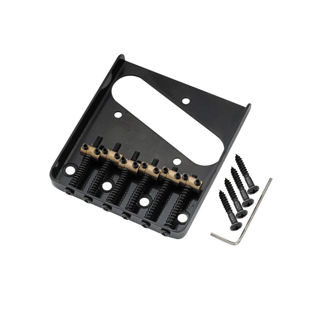 Pro 54mm Vintage Telecaster Bridge with Barrel Brass 6-Saddle for Squier and Import Tele Style Electric Guitar, Black