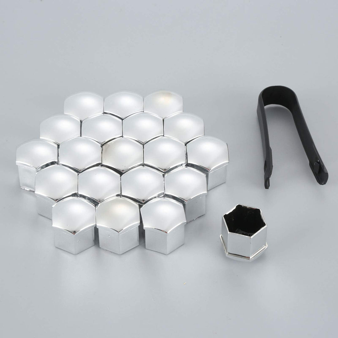 20PCS Wheel Lug Nut Caps, 19mm Silver Wheel Nut Hub Screw Cover, Universal Bolt Dust Protectior with Removal Tool Replacement for Cars Automotive