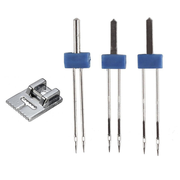 3PCS Size 2.0/90 3.0/90 4.0/90 Double Twin Needles Come with 1PC 9 Groove Pintuck Foot for Brother JANOME Singer Sewing Machine Accessories
