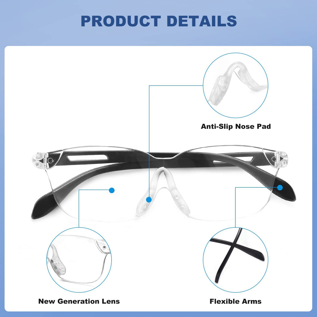 Magnifying Glass with Light for Close Work 160% Lighted Magnifying Eyeglasses Rechargeable Led Lights for Readers Women Men Reading Small Prints Labels Hobbies (Black, 1.6X 2pack)