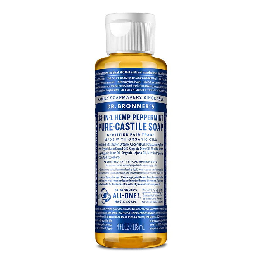 - Pure-Castile Liquid Soap (Peppermint, 4 ounce) - Made with Organic Oils, 18-in-1 Uses: Face, Body, Hair, Laundry, Pets and Dishes, Concentrated, Vegan, Non-GMO