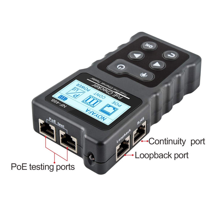Network PoE Tester RockyMars NF-488 Inline Tester Power Over Ethernet, Network Cable Continuity Checking, DC Power & Switch Loop-Back Test