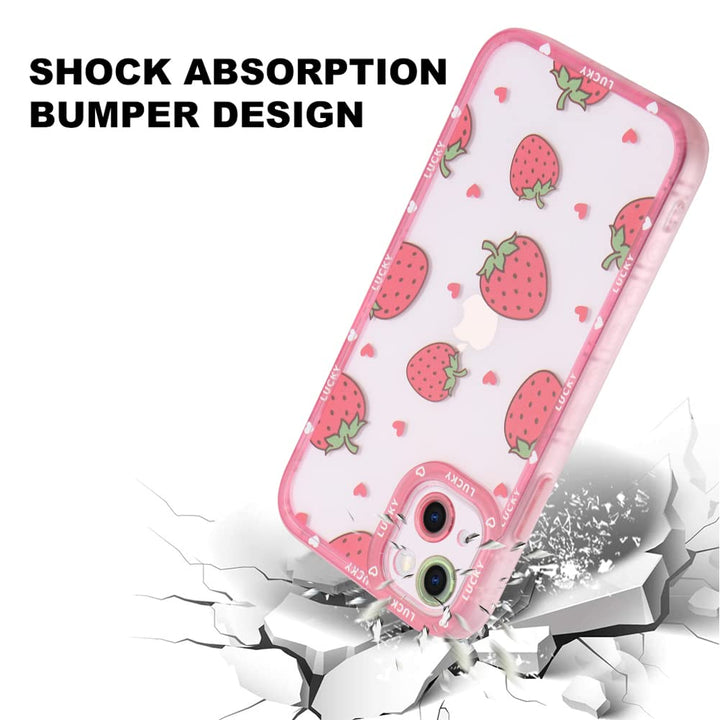 Compatible with iPhone 13 Case Pink Strawberry Cute Pattern Soft TPU Case for Girls Women + 1* Screen Protector, Camera Hole Protective Phone Case
