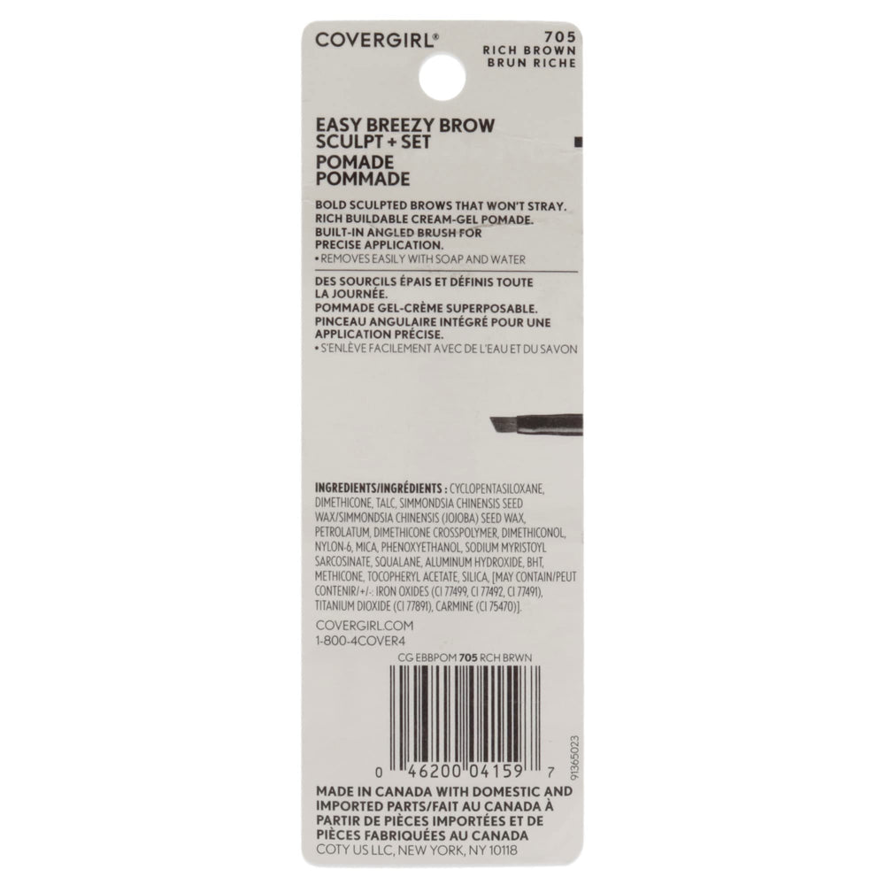 Covergirl Easy Breezy Brow Sculpt + Set Pomade, Rich Brown, 0.05 Pound