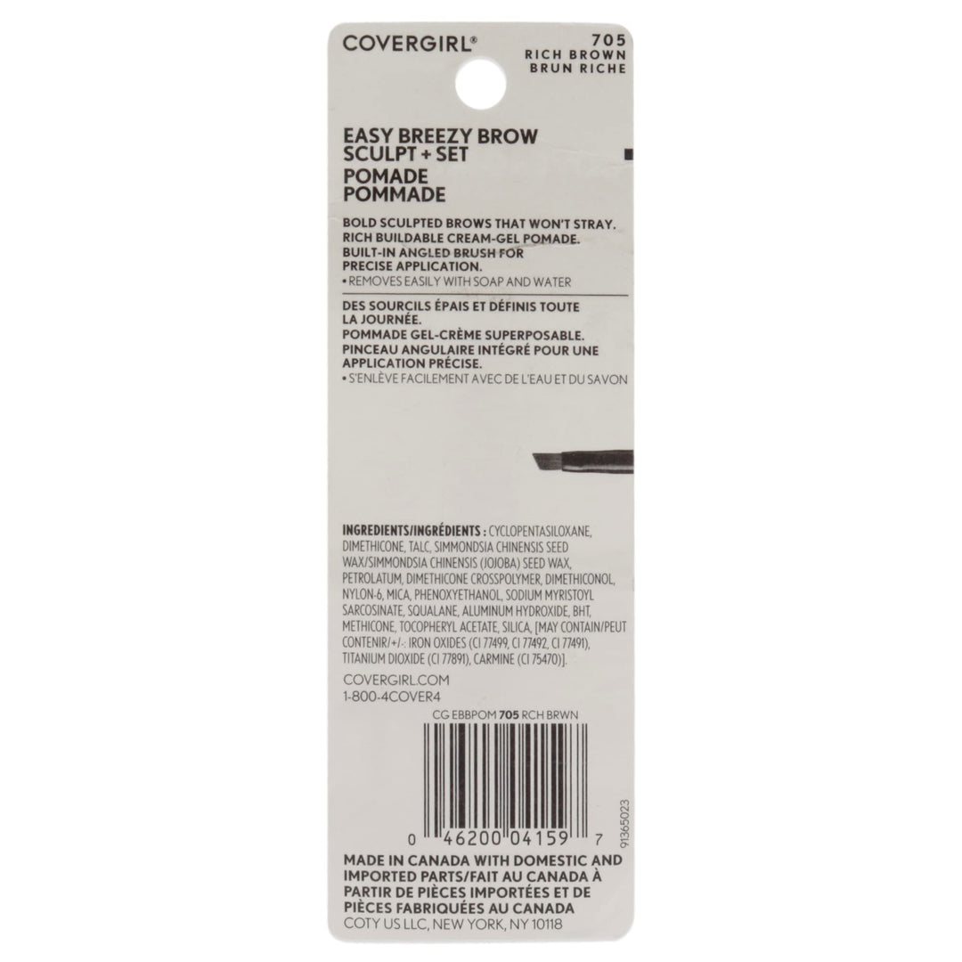 Covergirl Easy Breezy Brow Sculpt + Set Pomade, Rich Brown, 0.05 Pound