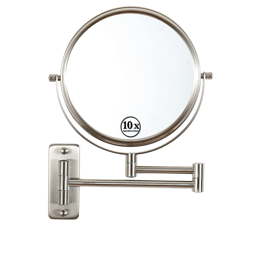 Makeup Mirror Wall Mounted, 1x/ 10x Magnifying Makeup Mirror, 8 Double Sided Make up Mirror with 360 Degree Swivel Extendable Arm, Home Bathroom Shaving Vanity Mirror (Nickel)