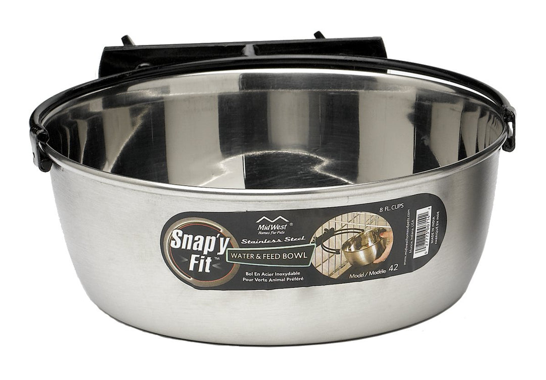 Snap'y Fit Stainless Steel Food Bowl/Pet Bowl, 2 qt. for Dogs & Cats (42), Silver