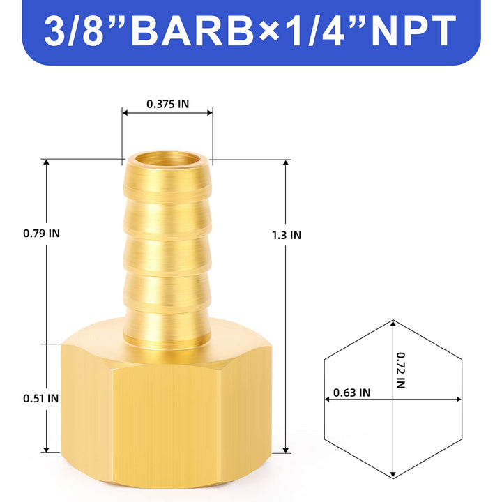 3/8 Inch Barb x 1/4 Inch NPT Brass Female Hose Fitting Connector(Pack of 10)