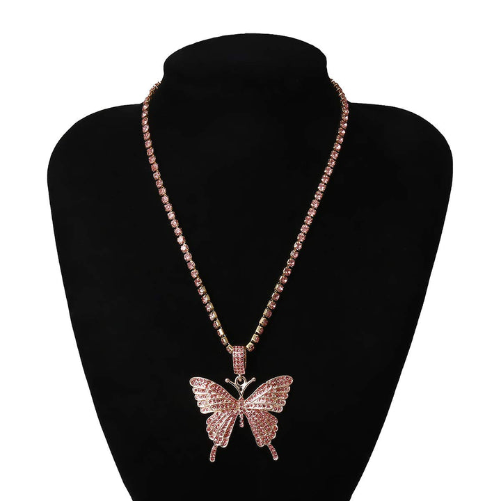 Bohemian Crystal Butterfly Choker Necklace Claw Chain Collar Necklace with Diamond-studded Butterfly Pendant Boho Prom Party Festival Jewelry for Women and Girls (Pink)