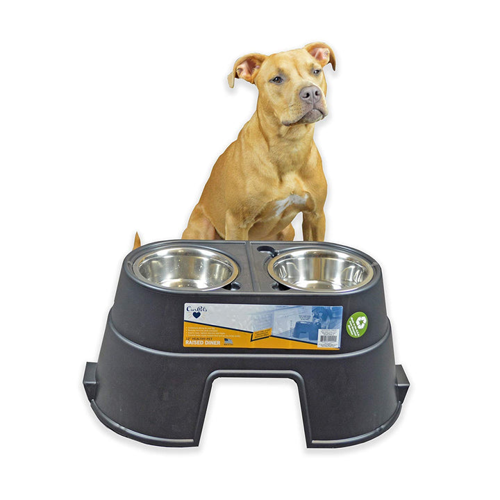 OurPets Comfort Diner Elevated Dog Food Dish (Bowls Available in 4, 8 inches and 12 inches for Large ; Medium and Small Dogs); Black; 12-inch