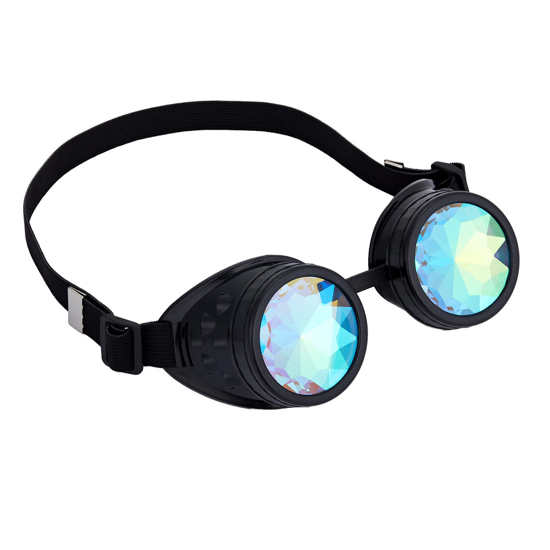 Steampunk Rave Glasses Goggles with Rainbow Crystal Glass Lens,Black,Adjustable