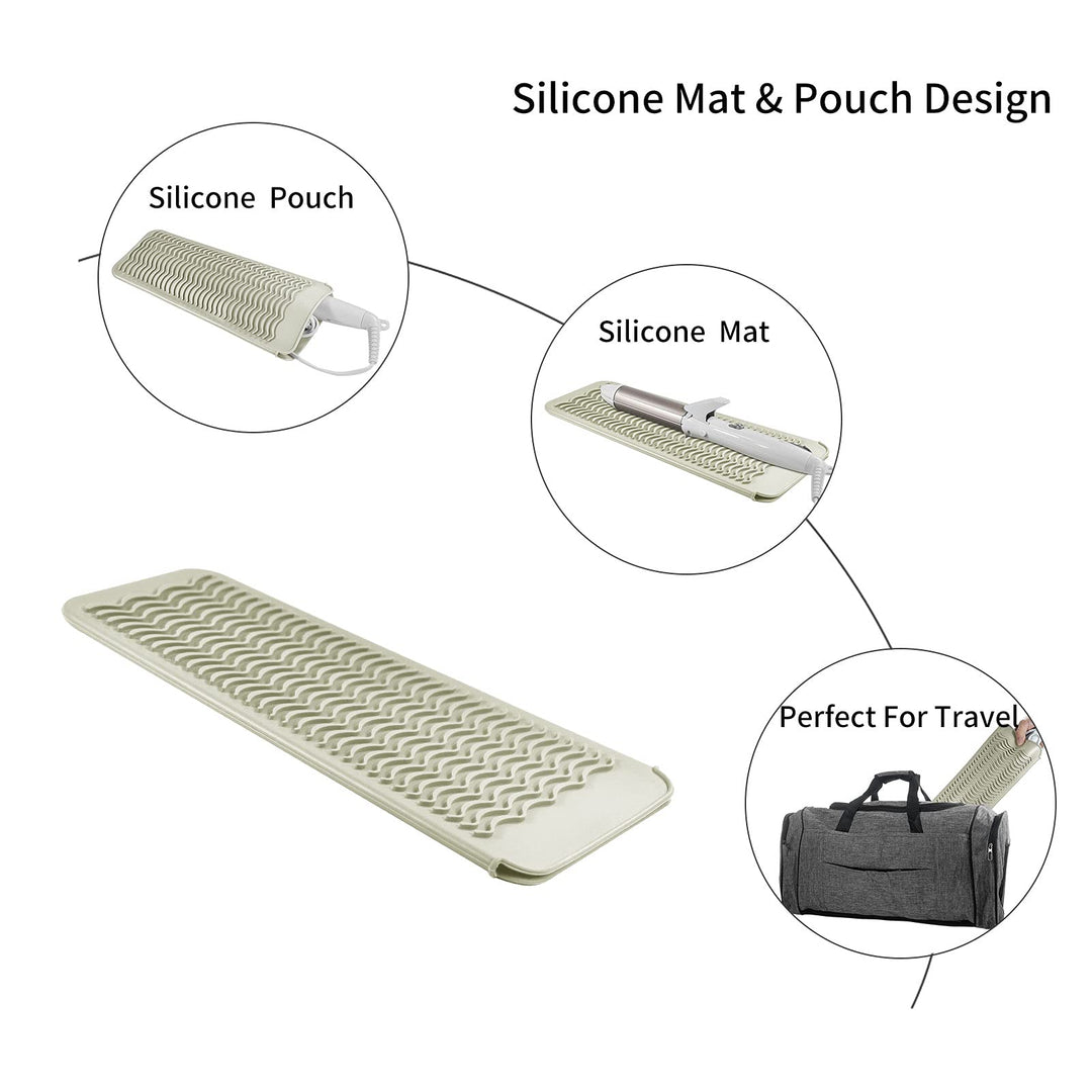 Silicone Heat Resistant Travel Mat Pouch for Hair Straightener,Crimping Iron,Hair Curling Iron,Hair Curling Wand,Flat Iron,Hair Waving Iron (2 Pack, Light Grey&Beige)