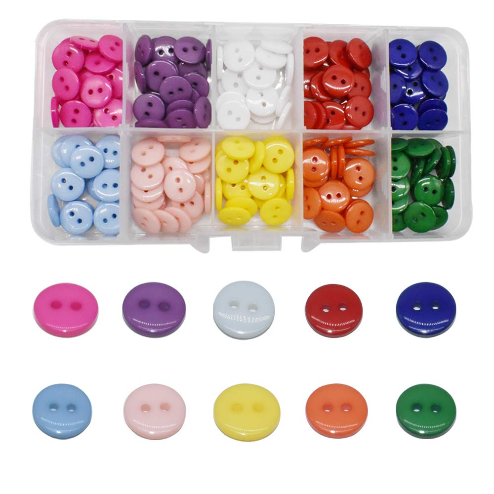 200pcs 10mm 10 Color Buttons Resin Shirt Buttons for Sewing Children Sweater Crafts DIY Clothes Bulk Scrapbooking 2 Holes
