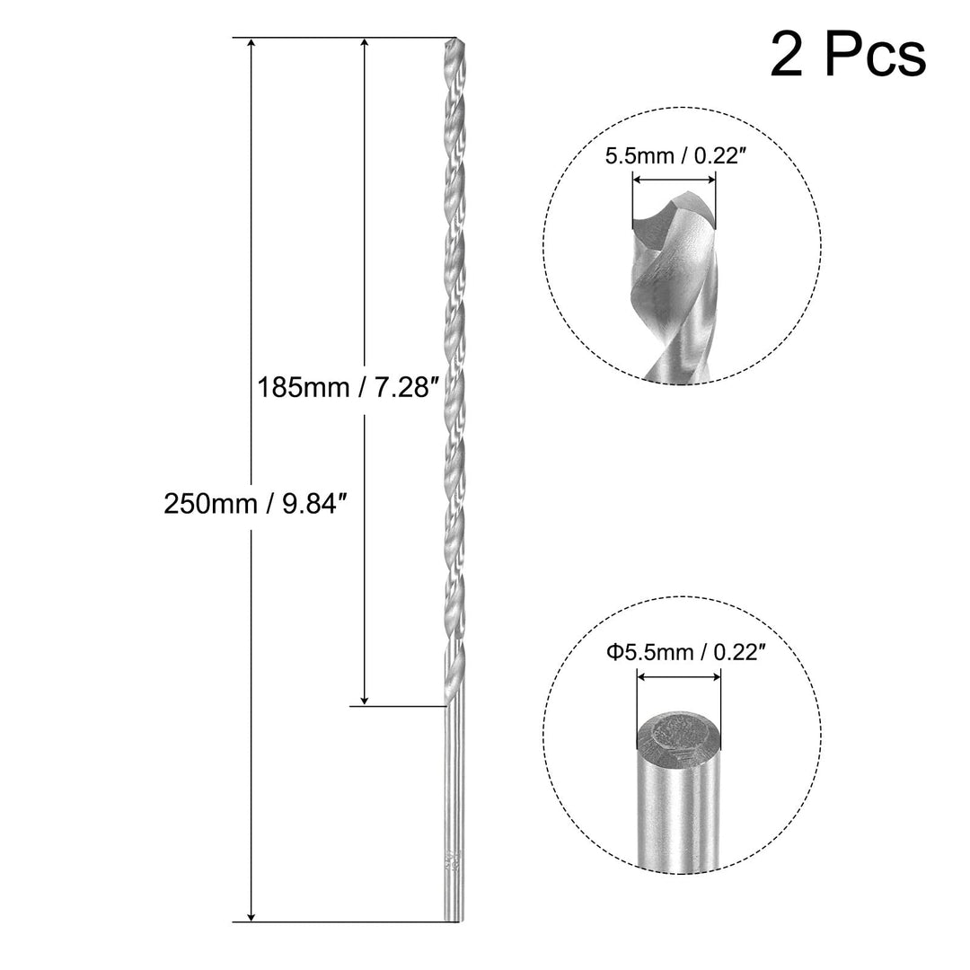 HSS(High Speed Steel) Extra Long Twist Drill Bits, 5.5mm Drill Diameter 250mm Length 2 Pcs