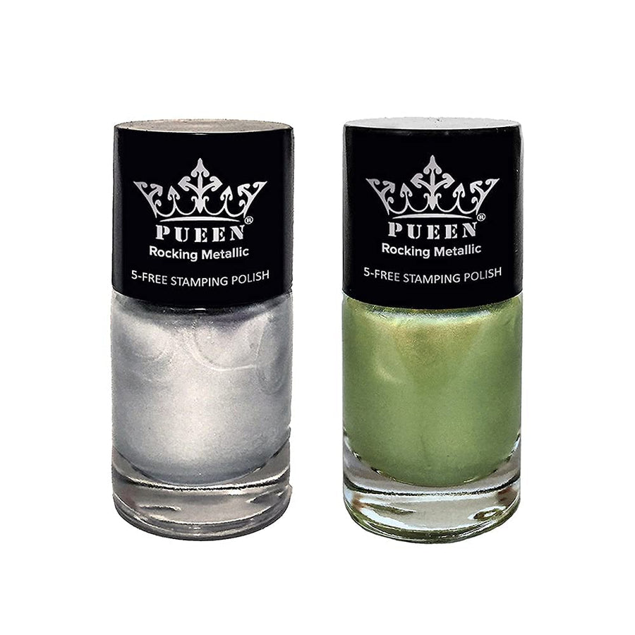 Rocking Metallic Nail Art Stamping Polish Most Wanted Color Collection - (601 - Silver Dust + 603 - Golden Delicious) 12ml Each - BH000871