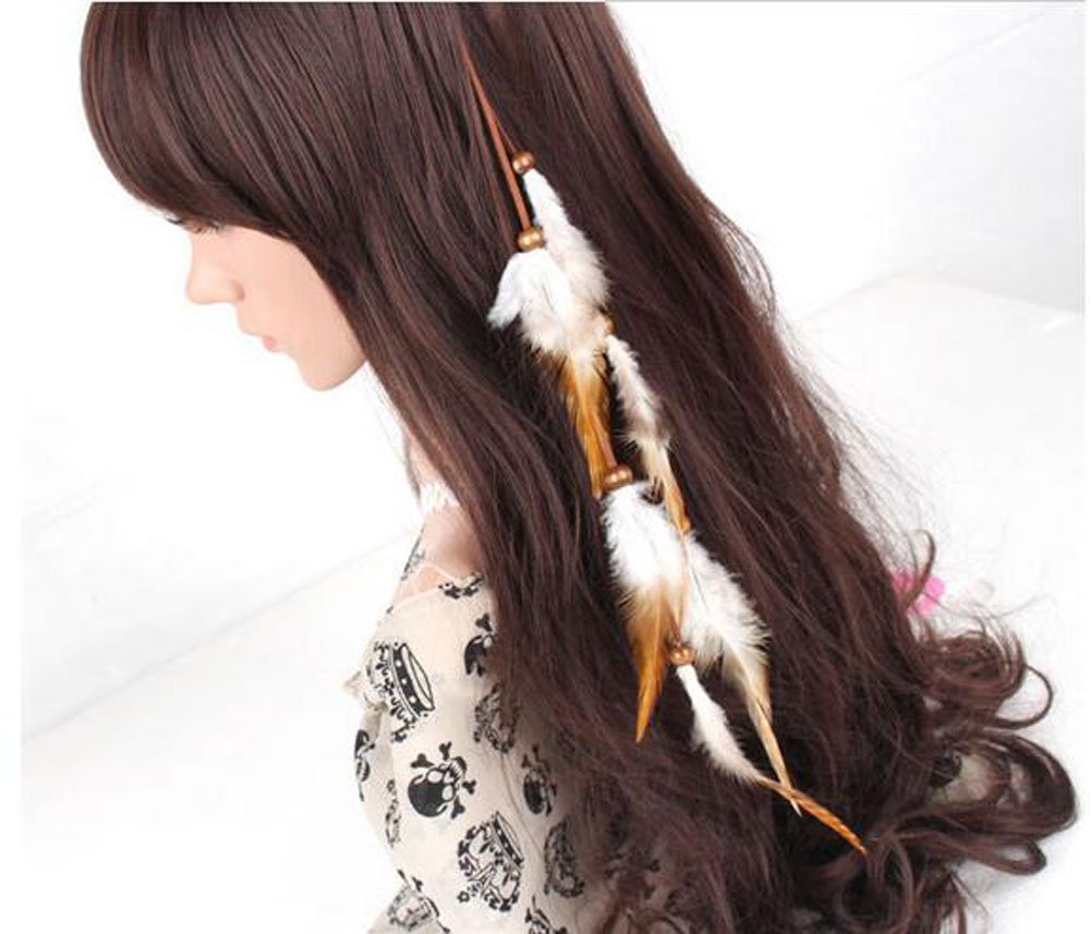 Handmade Boho Hippie Hair Extensions With Feather Clip Comb Hairpin Headdress DIY Accessories for Girls Women Lady