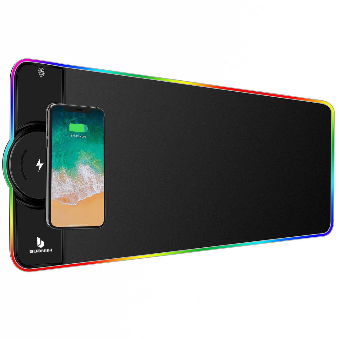 Mouse Pad,Wireless Mouse Pad Charging,Large Mouse Pad,Mouse Pad Wireless Charging for PC Keyboard Gaming Home&Office,10 Lighting Modes,Support Mobile Phone Devices,Desk Accessories,31.5X11.8