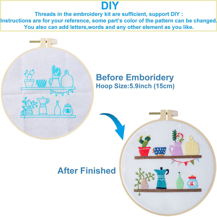3 Pack Embroidery Kit with Pattern and Instructions for Beginners Plants Flowers for Adults,Cross Stitch Kit, Craft Stamped Embroidery Starter Set Including Hoop,Needles, Color Threads (Plants)