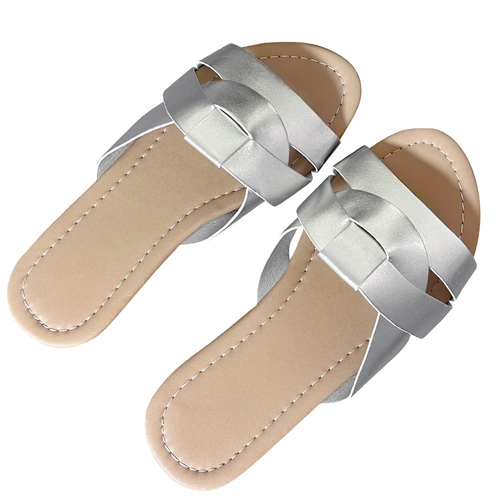 Women's Simple Flat Slides Sandals for Women Comfortable Slip On Summer Beach Sliders Casual Lady's Flat Sandals White US 9.5-10