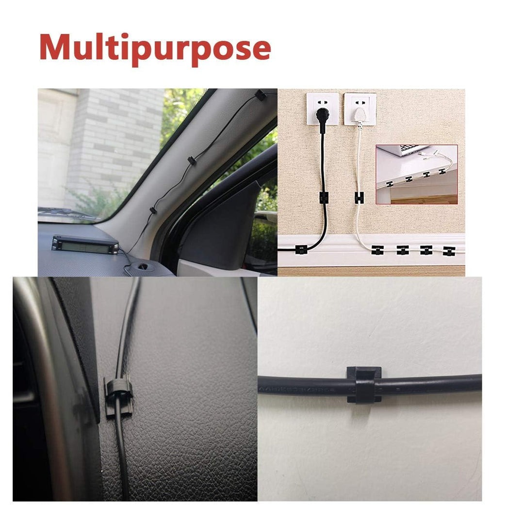 Cable Clips 40pcs with Strong Adhesive Tapes,Wire Holder Organizer Cord Management for Car, Office and Home (Black- CC05(40PCS))